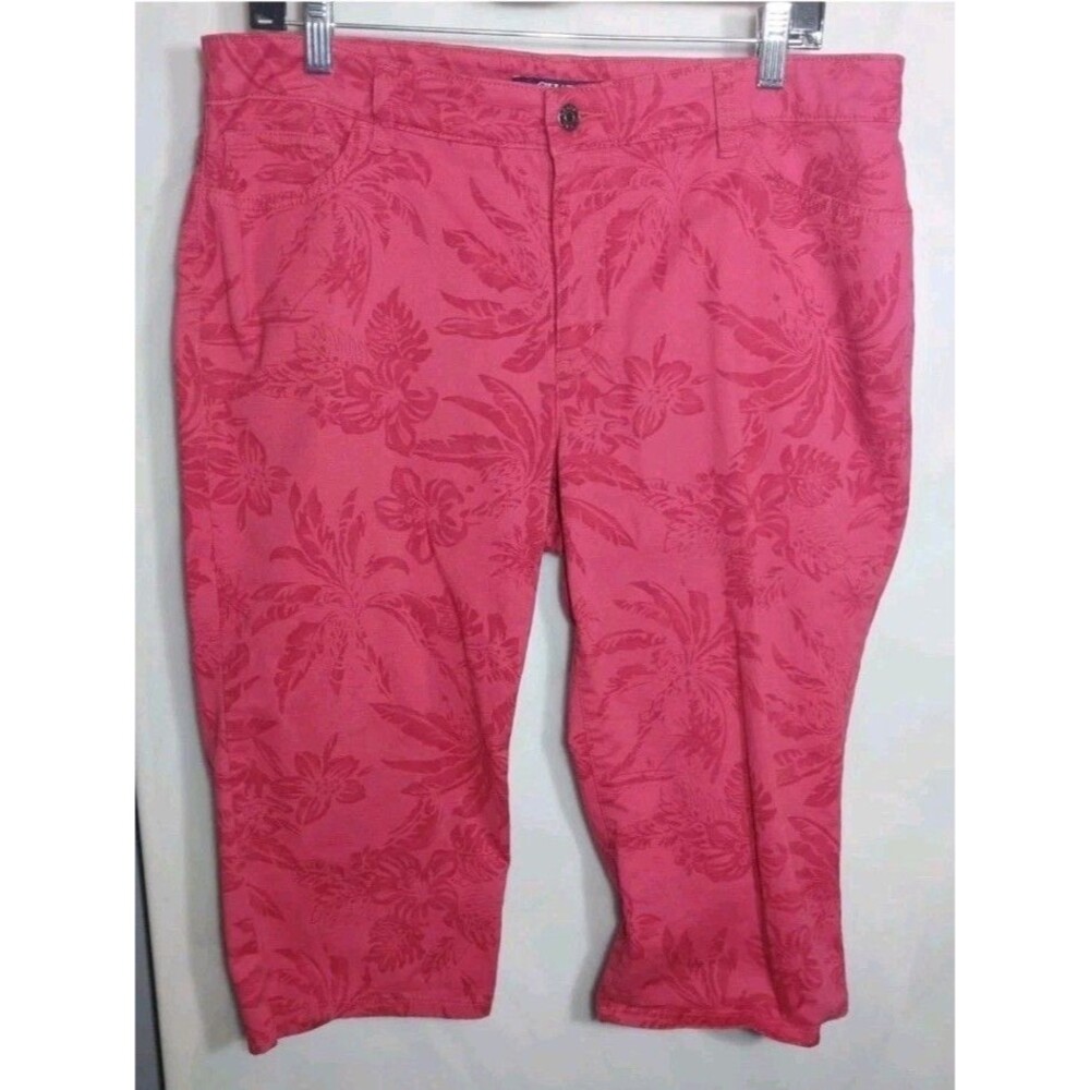 Chaps Capri Pants Womens 12 Pink Tropical Floral Stretch Mid Rise Crop